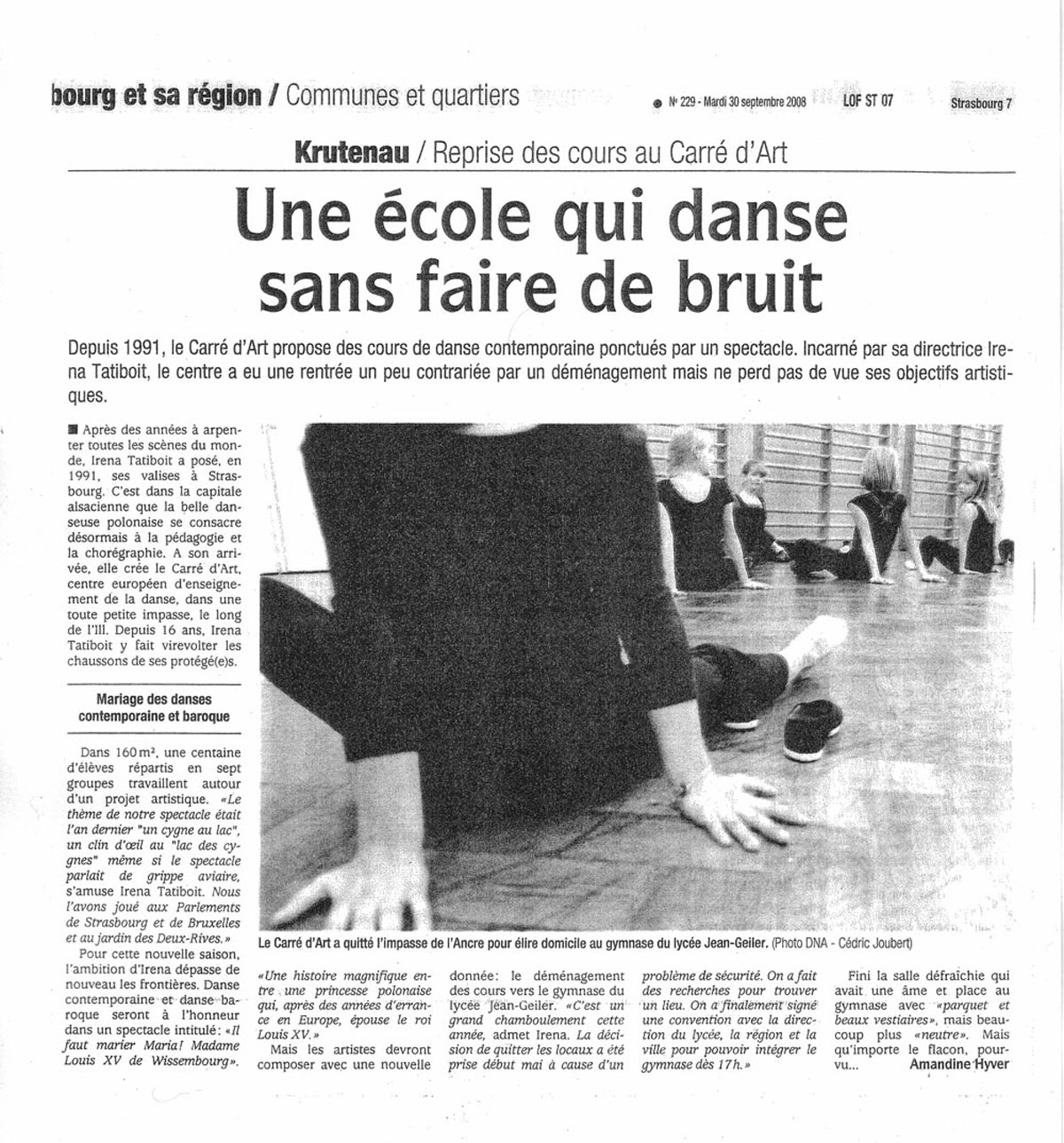 Le Carré d'Art, école de danse à Strasbourg - DNA 30 Septembre 2008, 