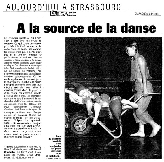 Le Carré d'Art, dance school in Strasbourg - L'Alsace 13 juin 2004 - À la source de la danse, Dominique Gutekunst