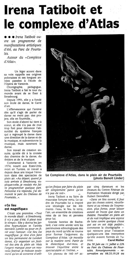 Le Carré d'Art, école de danse à Strasbourg - DNA juin 1995 - irena Tatiboit et le complexe d'Atlas, Carolle Müller