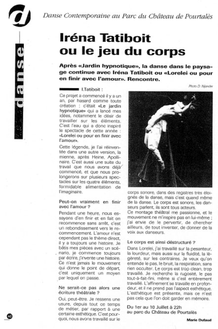 Le Carré d'Art, dance school in Strasbourg - Hebdoscope juin 1994 - irena Tatiboit ou le jeu du corps, Marie Dufaud