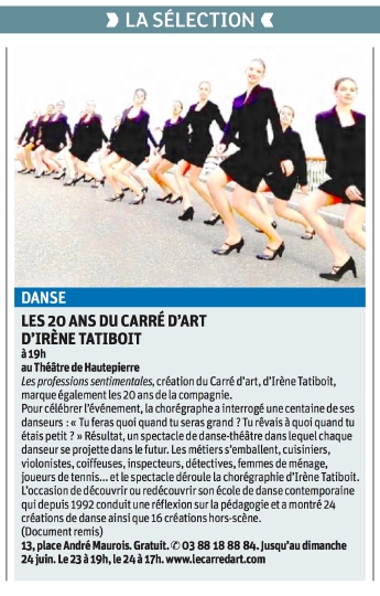 Irena Tatiboit Le Carre d'art chorégraphe - article de presse